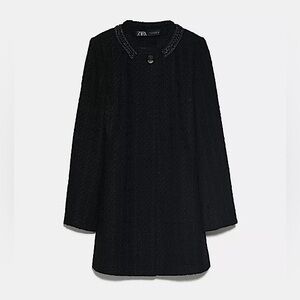 🖤 ZARA Tweed Coat / Cape with “Chain-Link” Collar. Size MEDIUM. Great Cond!